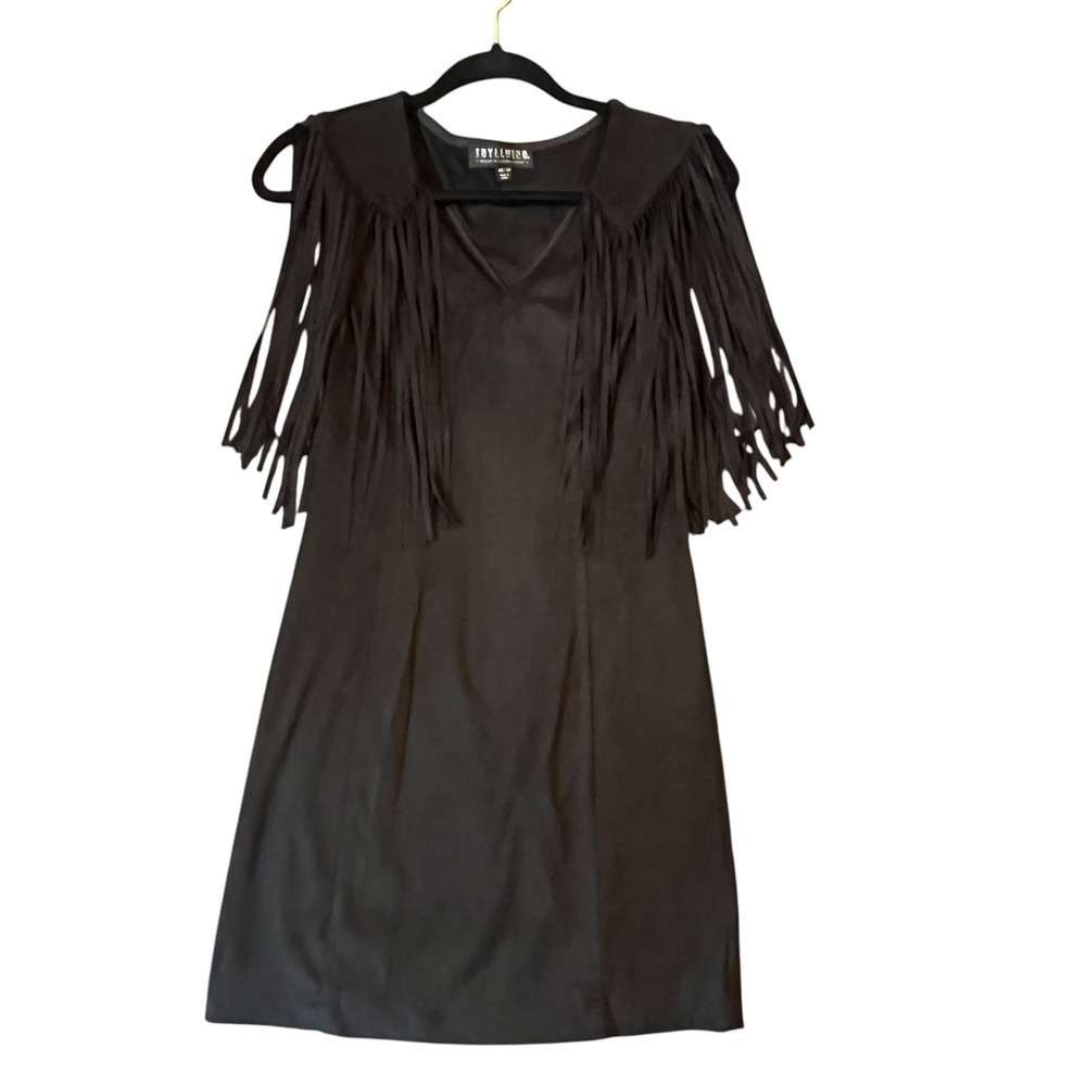 Idyllwind Fringe Mini Dress Womens XS Black Faux Suede Western Boho Festival